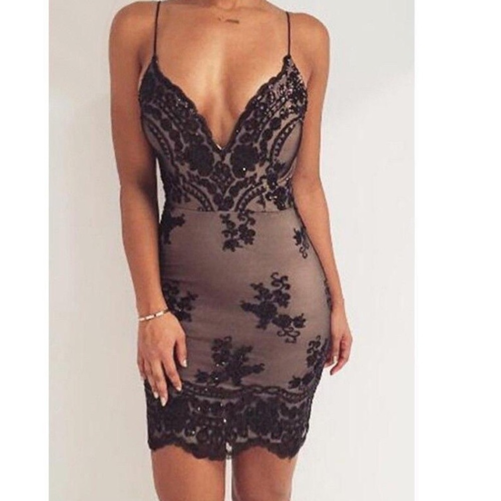 Sequin Patterned Black Dress